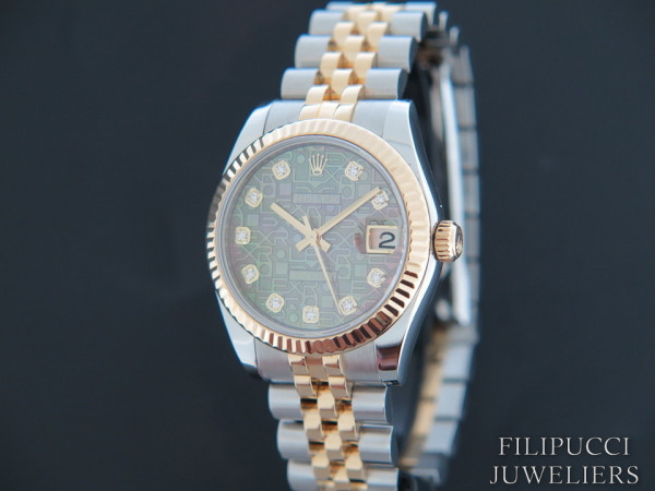 Rolex - Datejust Gold/Steel Black MOP Diamond Dial 178273  