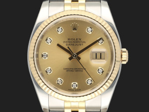 Rolex Datejust 36 Gold/Steel Champagne Diamond Dial 116233 