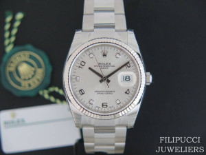 Rolex Date Silver Diamonds NEW 115234  