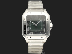 Cartier Santos Large Date Steel Green Roman Dial WSSA0062 NEW