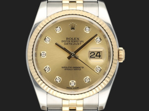 Rolex Datejust 36 Gold/Steel Champagne Diamond Dial 116233
