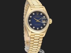 Rolex Lady-Datejust 26 Yellow Gold Blue Diamond Vignette Dial 69178 