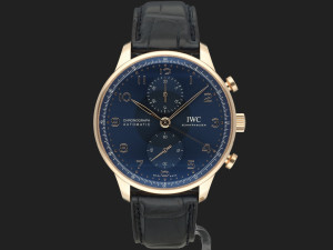 IWC Portugieser Chronograph Rose Gold Blue Dial IW371614 NEW