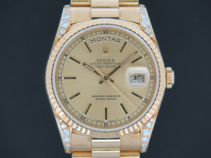 Rolex Day-Date Yellow Gold Diamond Lugs 18338 Full Set