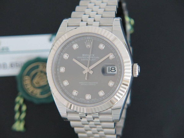 Rolex - Datejust 41 Dark Rhodium Diamond Dial 126334 NEW