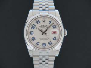 Rolex Datejust Silver Decorated Arab/Blue Dial 116200
