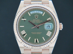 Rolex Day-Date 40 Everose Green Roman Dial 228235 NEW