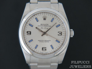 Rolex Air-King 3 6 9 Silver Dial With Purple Index 114200  