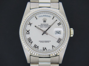 Rolex Day-Date White Gold White Roman Dial 18239