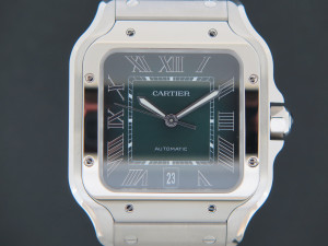 Cartier Santos Large Date Steel Green Roman Dial NEW WSSA0062