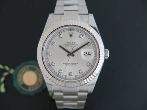 Rolex Datejust II Silver Diamond Dial 116334 NEW