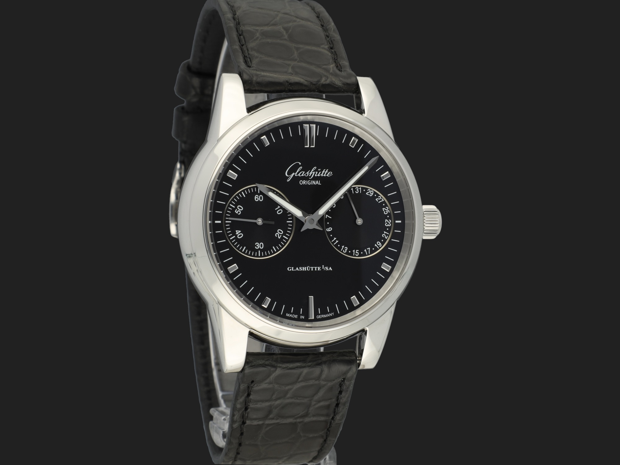 Glashutte Original Senator Hand Date Black Dial 13958010204 NEW Uhren Filipucci Juwelers