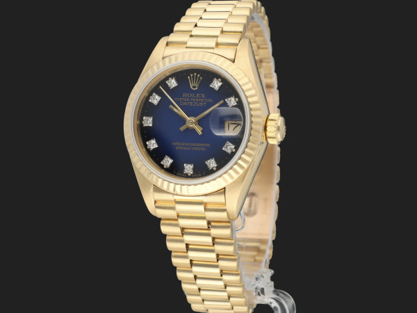 Rolex - Lady-Datejust 26 Yellow Gold Blue Diamond Vignette Dial 69178 