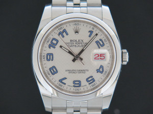 Rolex Datejust Silver Decorated Arab/Blue Dial 116200