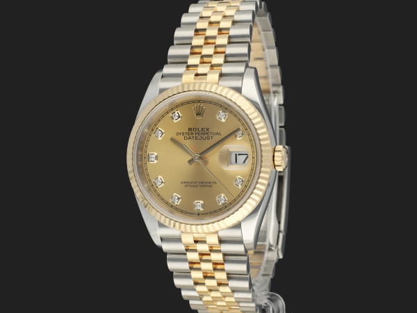 Rolex - Datejust 36 Gold/Steel Champagne Diamond Dial 126233 
