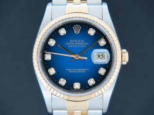 Rolex Datejust Gold/Steel 16233 Blue Vignette Diamond Dial 