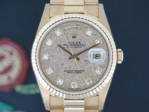 Rolex Day-Date Yellow Gold 18238  N.O.S. Fossil / Jurassic Park / Diamond Dial 