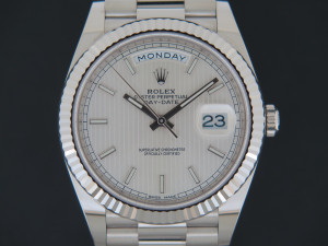 Rolex Day-Date 40 White Gold Silver Tapestry Dial 228239