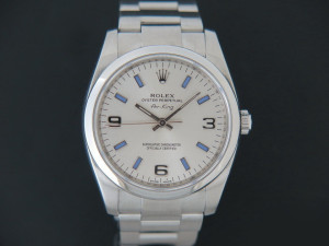 Rolex Air-King 3 6 9 Silver Dial With Purple Index 114200  