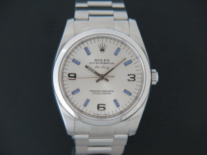 Rolex Air-King 3 6 9 Silver Dial With Purple Index 114200 