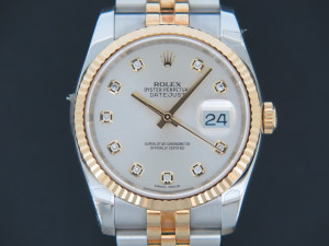 Rolex Datejust Gold/Steel Silver Diamond Dial 116233