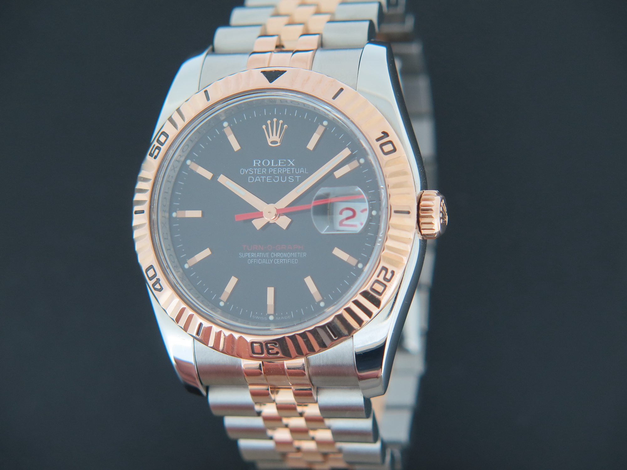 Rolex Datejust Turn-O-Graph Rose Gold/Steel Black Dial 116261