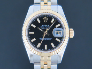 Rolex Lady-Datejust Gold/Steel Black Dial 179173