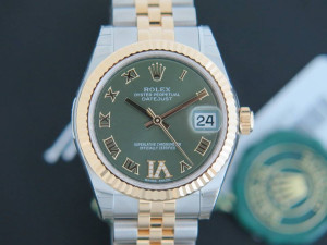 Rolex Datejust Gold/Steel Green VI Diamond Dial  NEW 178273  