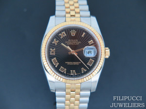 Rolex Datejust Gold/Steel Black Sunburst Dial 116233