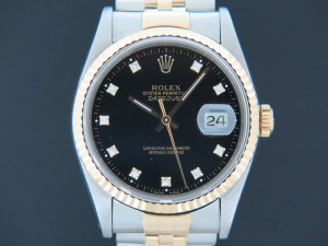 Rolex Datejust Gold/Steel 16233 Black Diamond Dial