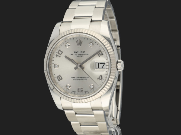 Rolex - Date Silver Diamond Dial 115234