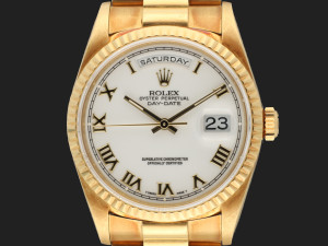 Rolex Day-Date 36 Yellow Gold White Porcelain Dial 18238