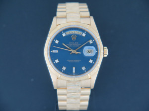 Rolex Day-Date Yellow Gold Bark Finish Blue Diamond Dial 18248