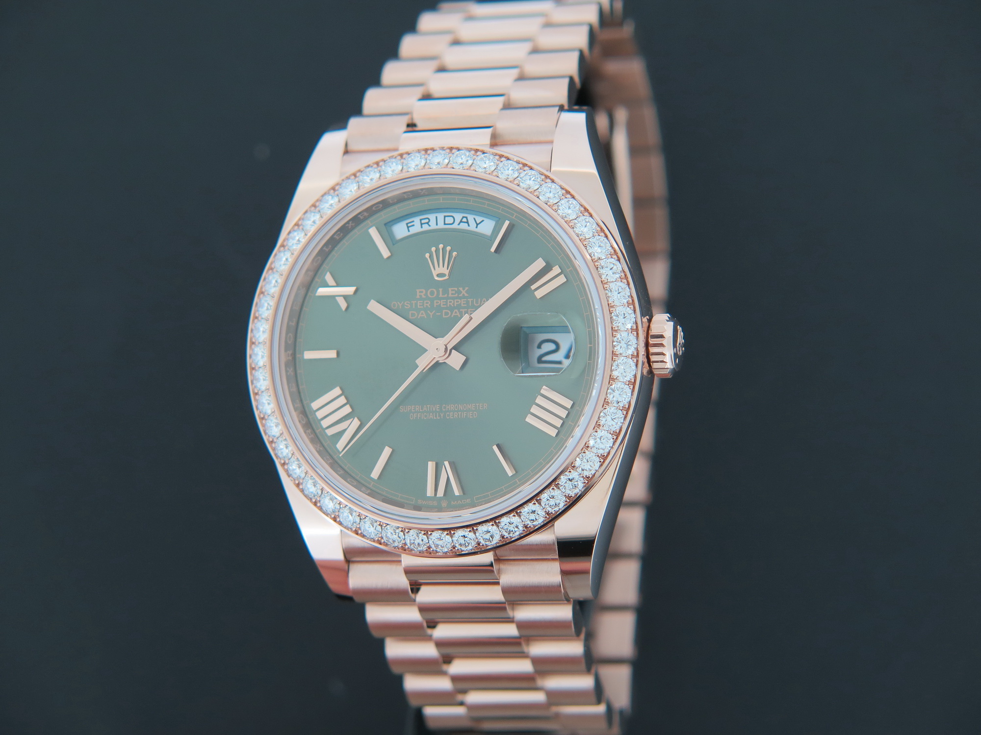 Rolex Day-Date 40 Everose Green Roman Dial 228345RBR NEW