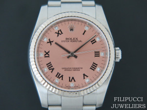 Rolex Oyster Perpetual White Gold Bezel Pink Diamond Dial 116034 