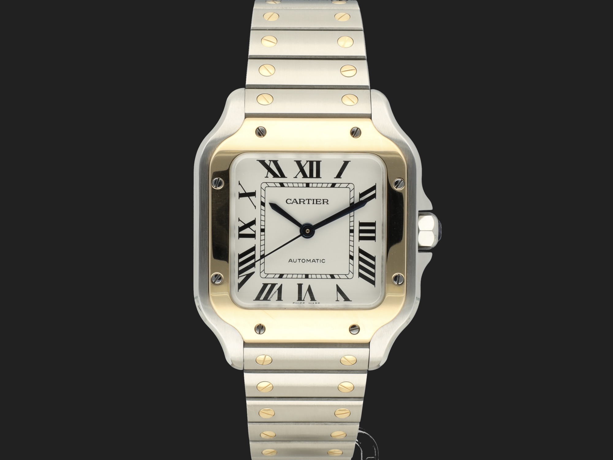 Cartier Santos Medium Gold Steel Roman Dial W2SA0016 Horloges Filipucci Juweliers Maastricht