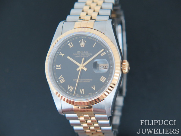 Rolex - Datejust Gold/Steel Black Roman Dial 16233