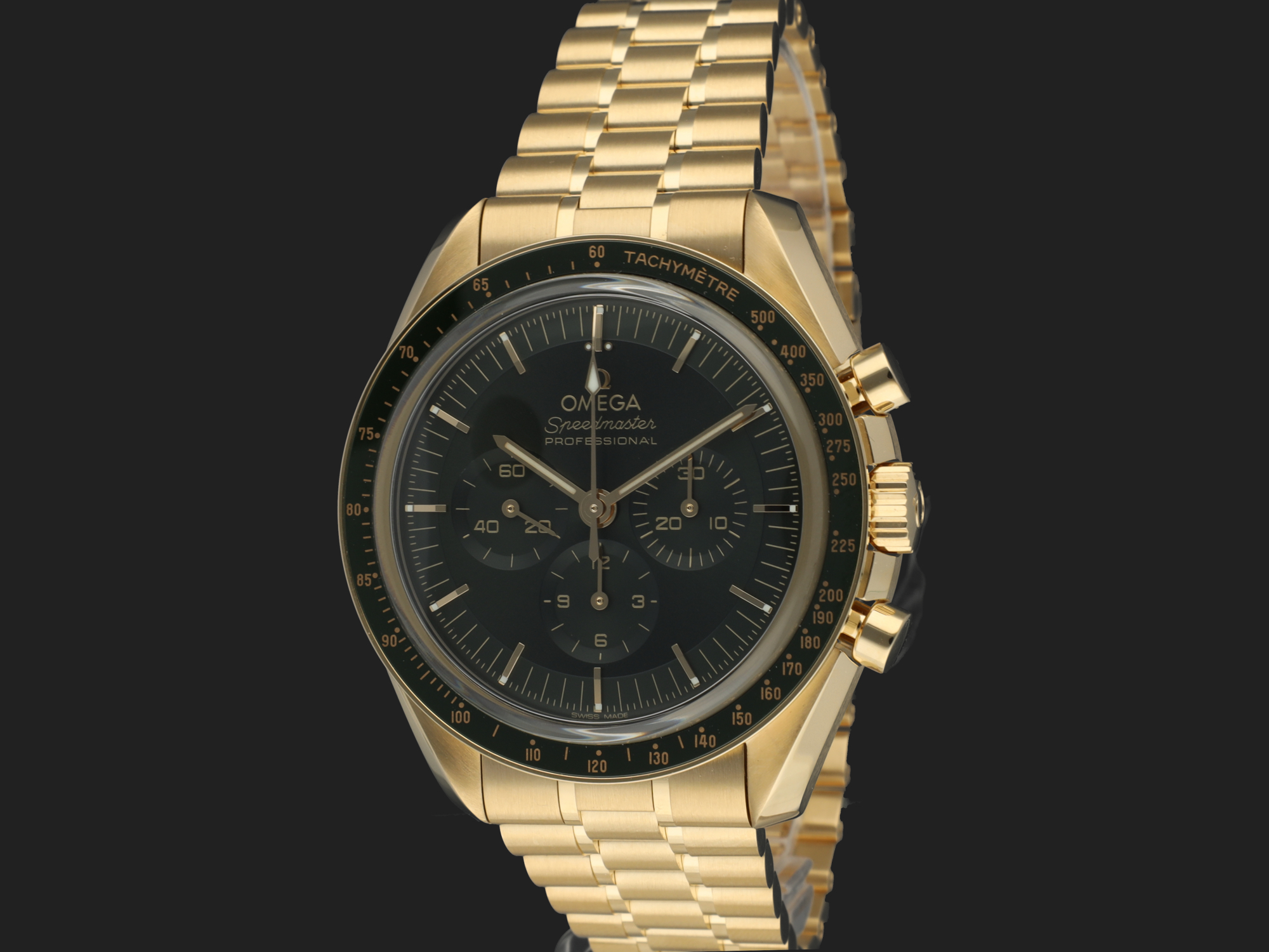 Omega Speedmaster Professional Moonwatch Co Axial Moonshine Gold 310.60.42.50.10.001 NEW Uhren Filipucci Juwelers