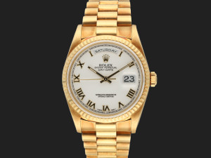Rolex Day-Date 36 Yellow Gold White Porcelain Dial 18238