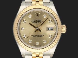 Rolex Lady-Datejust 28 Gold/Steel Champagne Diamond Dial 279173