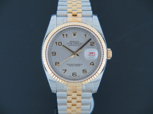 Rolex Datejust Gold/Steel Grey Arab Dial 116233 NOS IN STICKERS