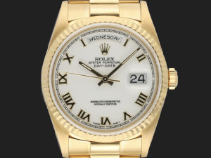 Rolex Day-Date 36 Yellow Gold White Porcelain Dial 18238