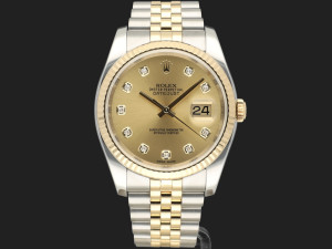 Rolex Datejust 36 Gold/Steel Champagne Diamond Dial 116233