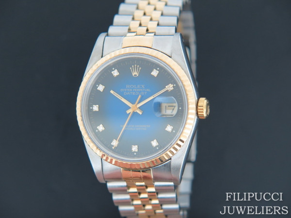 Rolex - Datejust Gold/Steel 16233 Blue Vignette Diamond Dial