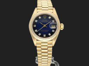 Rolex Lady-Datejust 26 Yellow Gold Blue Diamond Vignette Dial 69178 