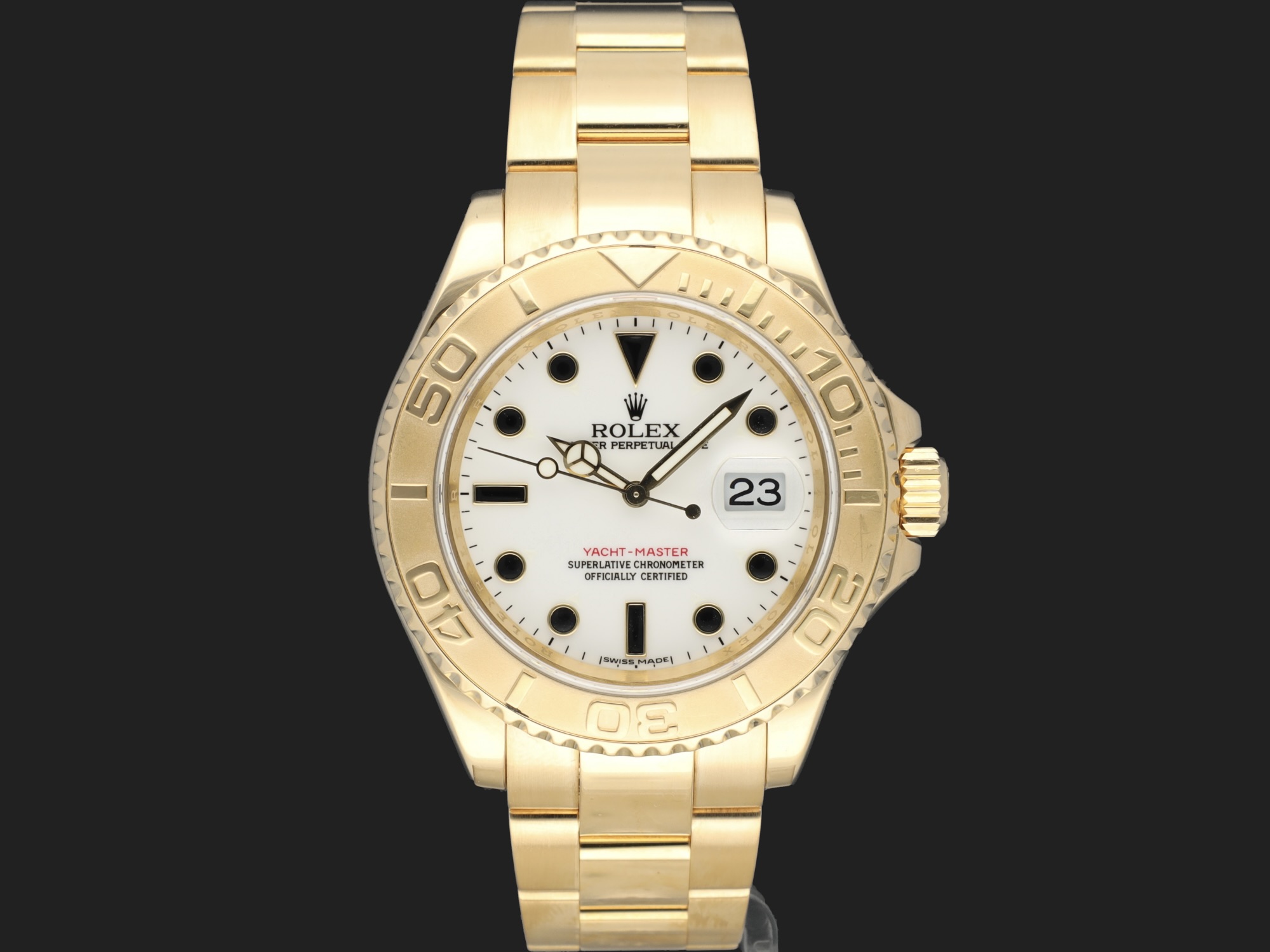 Rolex Yacht Master Yellow Gold White Dial 16628 Uhren Filipucci Juwelers