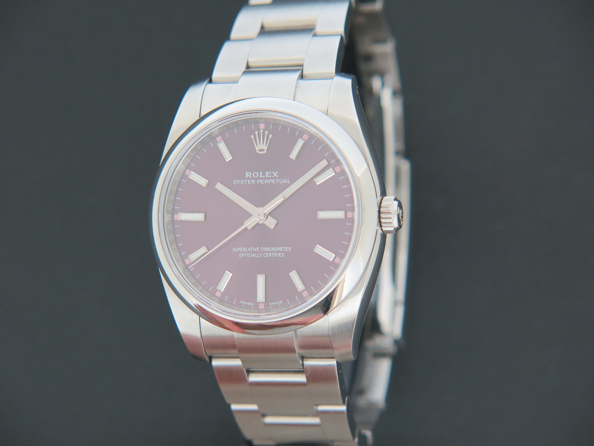 Rolex Oyster Perpetual 34 Red Grape Dial 114200 