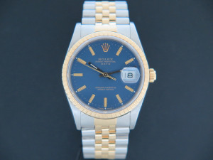 Rolex Date Gold/Steel Blue Dial 15223 