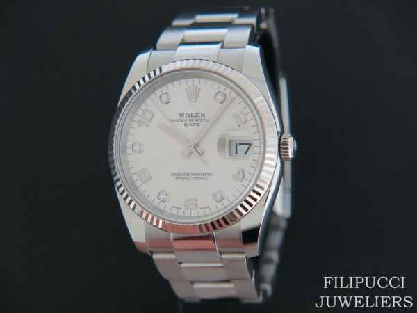 Rolex - Date Silver Diamonds  115234  