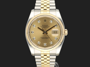Rolex Datejust 36 Gold/Steel Champagne Diamond Dial 116233 